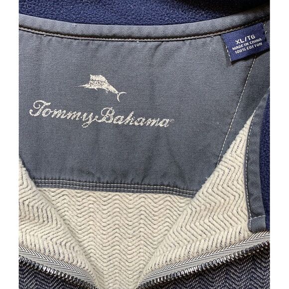 Tommy Bahama Mens XL Blue Herringbone 1/2 Zip Long Sleeve Cotton Sweater -C95 - Picture 7 of 13